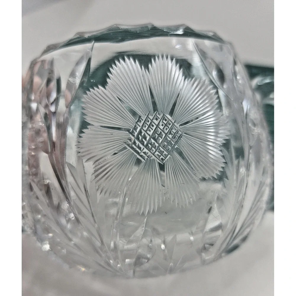 Vintage American Brilliant Cut Glass Creamer and Sugar Bowl Set Etched Floral
